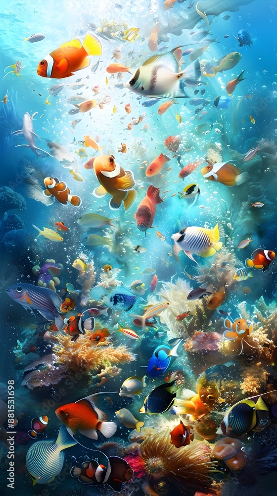 Fototapeta premium Vibrant Coral Reef Teeming with Exotic Underwater Marine Life
