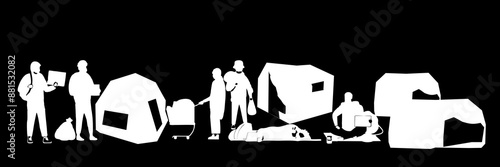 Vector illustration of homeless people and tents with disorderly environment