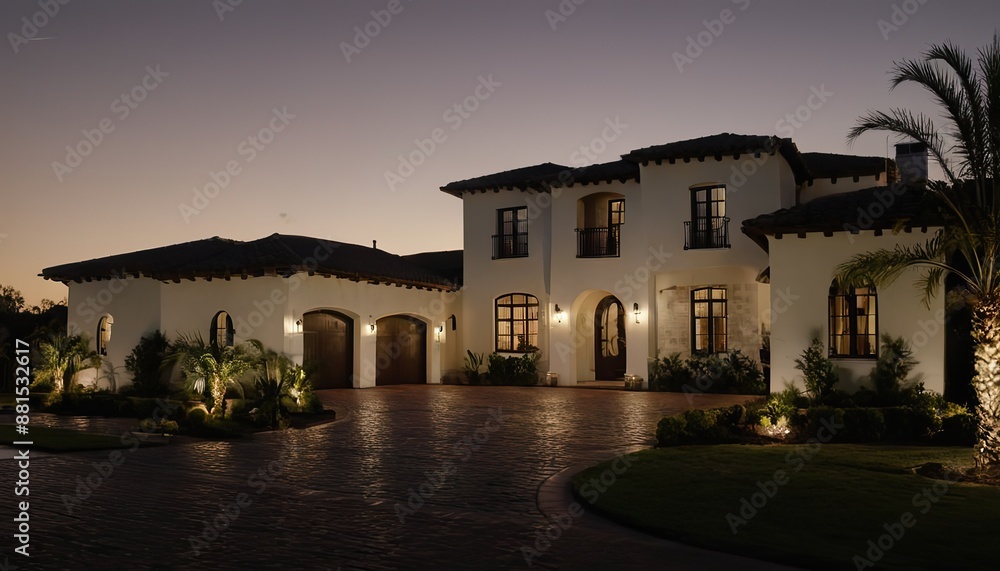 Fototapeta premium The front view craftsman style white house night view 186