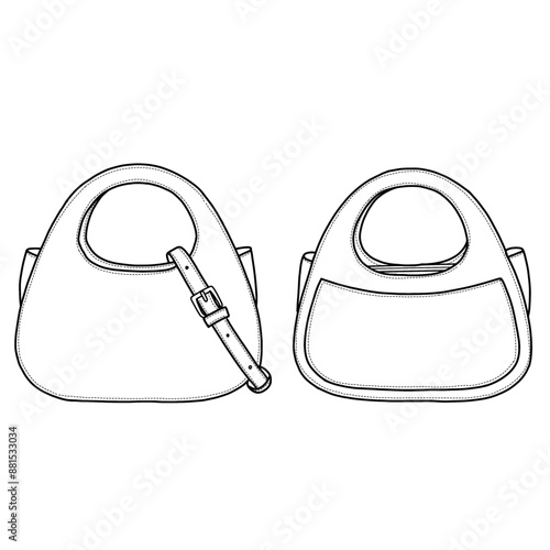 Modern fashion women bag. Leather female handbag, hobo bag, purse, tote, shoulder bag. Hand-drawn trendy vector illustration isolated on a white background