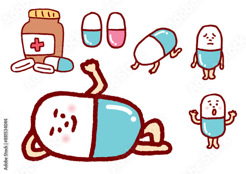 薬局などで使えそうなかわいい薬のキャラ素材