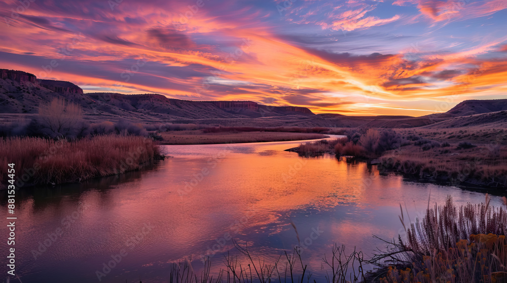 sunset view mirroring in water river. sunset view mirroring in water river.