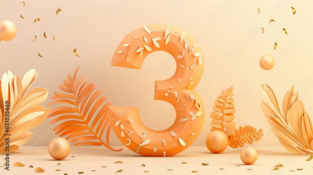 Obraz premium Wedding anniversary card, golden number, flat design illustration