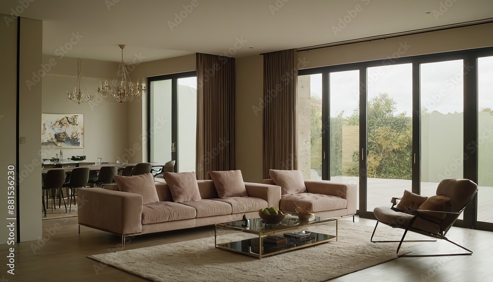 Fototapeta premium 3d illustration. Loft interior with sliding doors