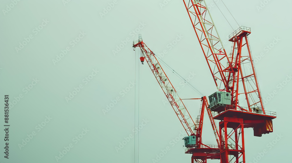 close up two cranes working in midday time with copy space. close up two cranes working in midday time with copy space.