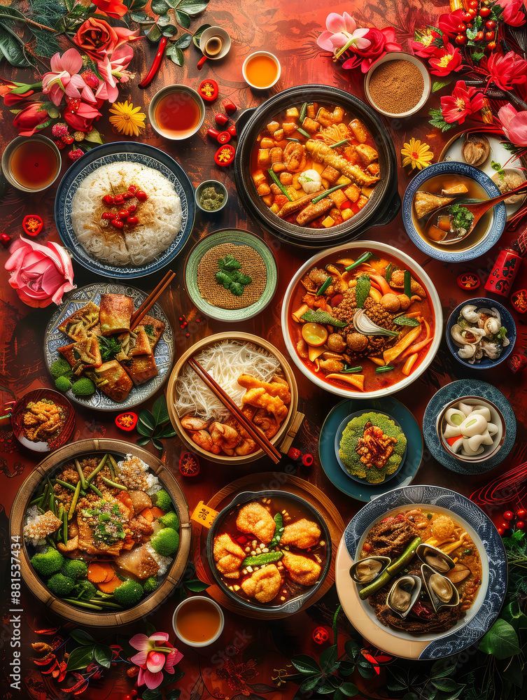 A Diverse Spread of Chinese Dishes - A captivating image showcasing a variety of Chinese dishes, each beautifully arranged and capturing the essence of traditional cuisine. - A captivating image showc A Diverse Spread of Chinese Dishes - A captivating image showcasing a variety of Chinese dishes, each beautifully arranged and capturing the essence of traditional cuisine. - A captivating image showc