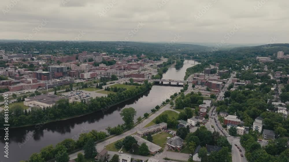 Cityscape Of Sherbrooke And Magog River In Canada - Aerial Shot Cityscape Of Sherbrooke And Magog River In Canada - Aerial Shot