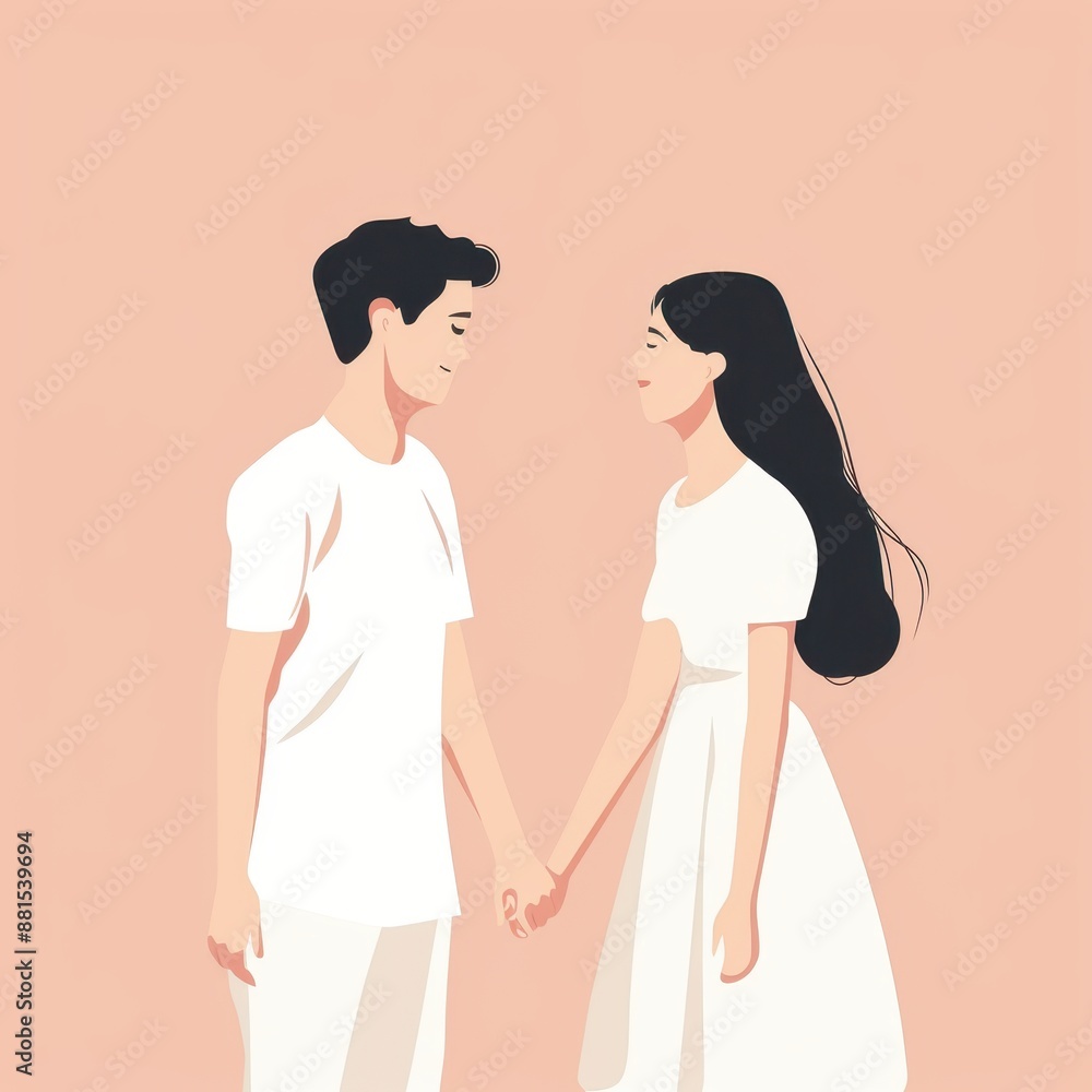 Fototapeta premium Romantic couple, holding hands, flat design illustration