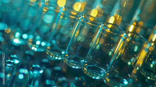 Abstract Glass Cylinders with Teal and Gold Bokeh