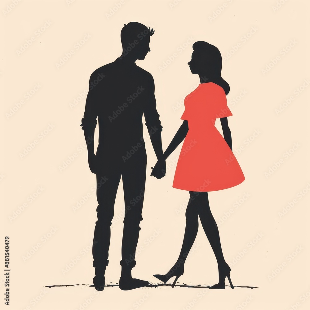 Anniversary couple, handinhand silhouette, flat design illustration Anniversary couple, handinhand silhouette, flat design illustration