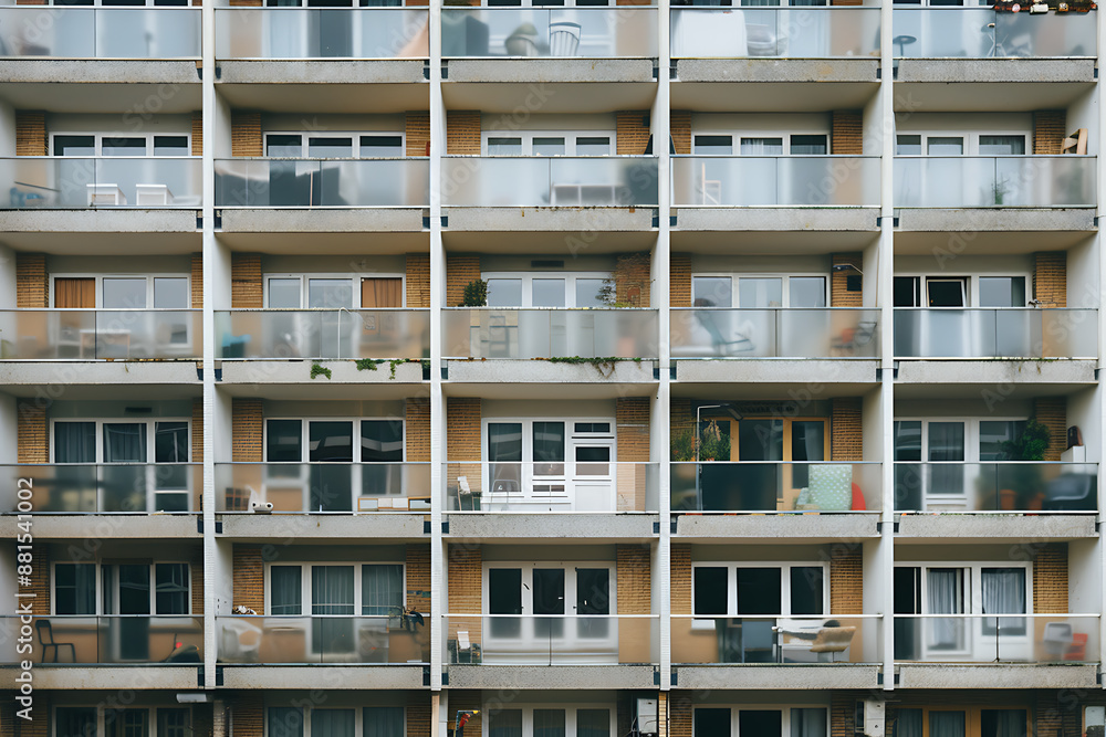 A group of buildings with many windows A group of buildings with many windows