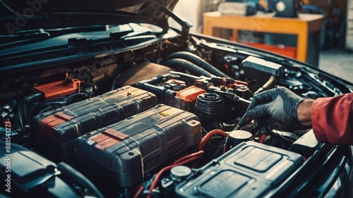 Wallpaper Mural A mechanic wearing gloves inspects the engine components of a car in a well-lit garage, focusing on detailed maintenance work.
 Torontodigital.ca
