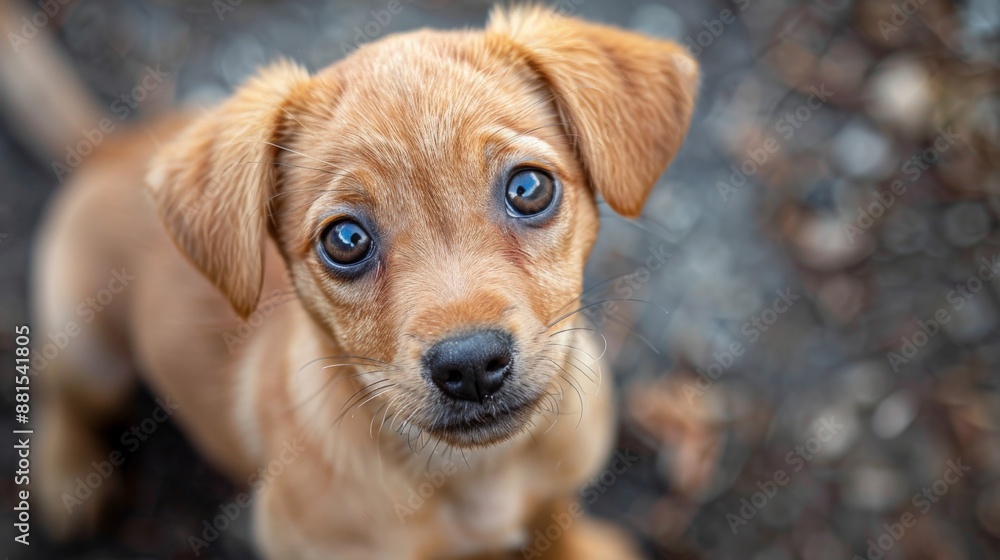 Mischievous Gaze: Cute Puppy with Dark Eyes and a Tilted Head Mischievous Gaze: Cute Puppy with Dark Eyes and a Tilted Head