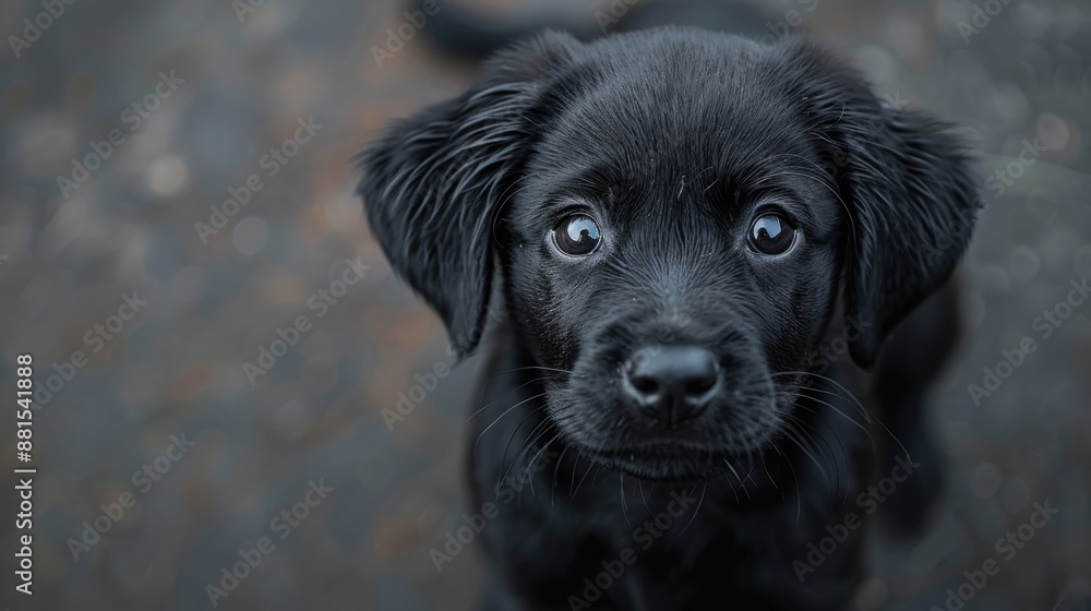 Mischievous Gaze: Cute Puppy with Dark Eyes and a Tilted Head Mischievous Gaze: Cute Puppy with Dark Eyes and a Tilted Head