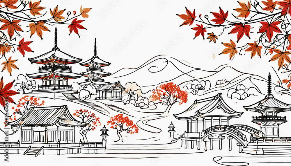 Concept of Kyoto in Autumn. Vector illustration. Concept of Kyoto in Autumn. Vector illustration.