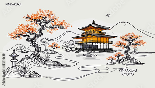 Concept of Kyoto in Autumn. Vector illustration.