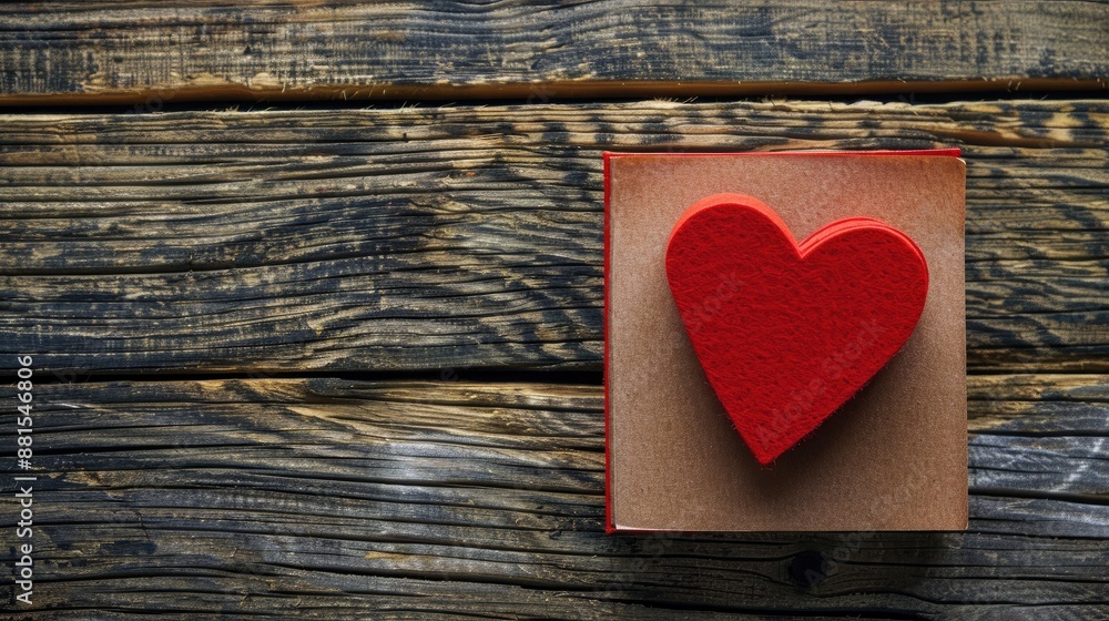 Red heart shaped notepad on wooden background with copy space for packaging or product Red heart shaped notepad on wooden background with copy space for packaging or product