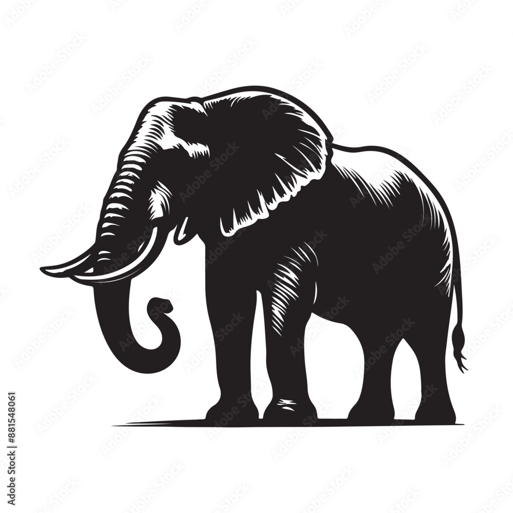 Fototapeta premium Elephant black silhouette isolated on white background