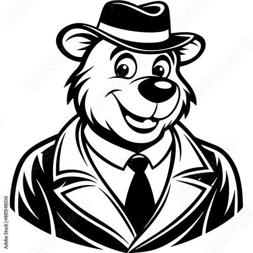 Adorable Yogi Bear Vector Illustration - Cartoon, Clipart, Line Art Design photo