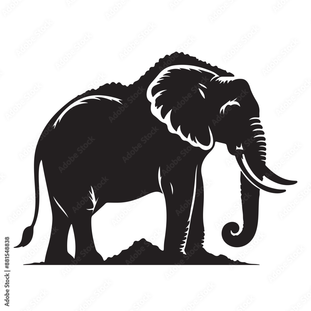 Fototapeta premium Elephant black silhouette isolated on white background