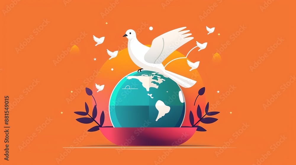 World peace, doves flying over globe, flat design illustration World peace, doves flying over globe, flat design illustration
