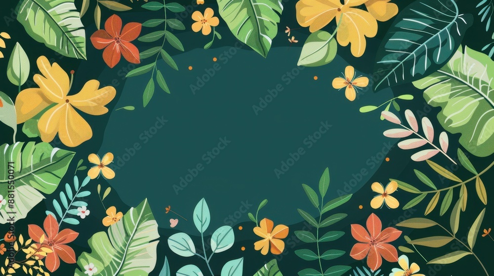 Thank you card, natureinspired with leaves and flowers, flat design illustration Thank you card, natureinspired with leaves and flowers, flat design illustration