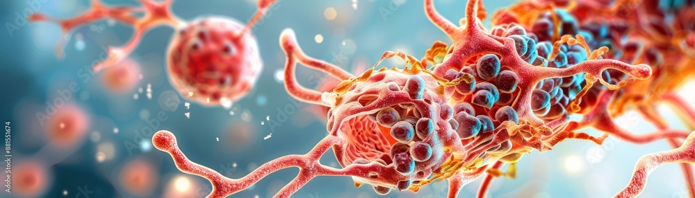 detailed view of an alveolar cell, highlighting its thin, flattened shape and surfactant production, showcasing the cellular arrangement, offering ample copy space for text detailed view of an alveolar cell, highlighting its thin, flattened shape and surfactant production, showcasing the cellular arrangement, offering ample copy space for text