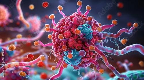 detailed view of a pituitary cell, highlighting its glandular structure and hormone granules, showcasing the cellular arrangement, offering ample copy space for text