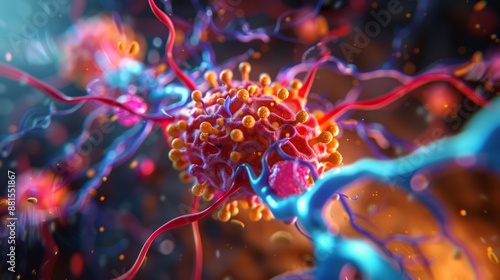 detailed view of a pituitary cell, highlighting its glandular structure and hormone granules, showcasing the cellular arrangement, offering ample copy space for text