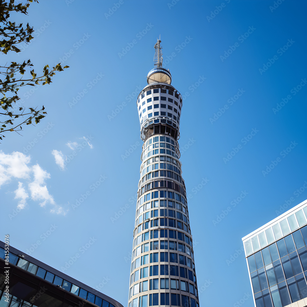 An Iconic View of the BT Tower Amid the Bustling London Skyline Under Clear Blue Sky An Iconic View of the BT Tower Amid the Bustling London Skyline Under Clear Blue Sky