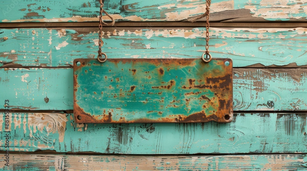 Antique sign hung on rustic turquoise wooden backdrop Antique sign hung on rustic turquoise wooden backdrop