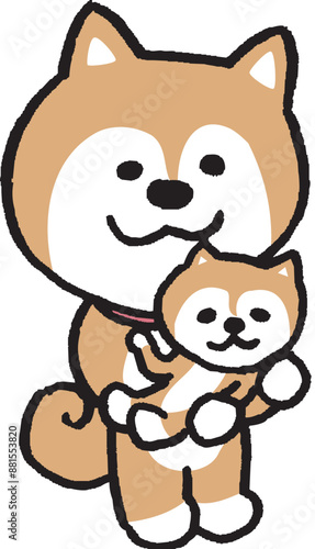 二頭身でシンプルでかわいい柴犬のキャラ素材
