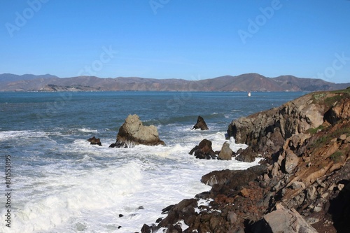 waves crashing on rocks