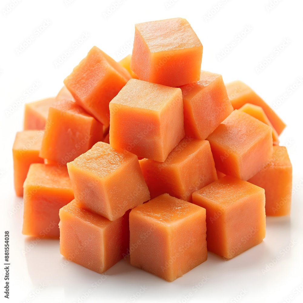 Fresh Diced Papaya Cubes on White Background Perfect for Healthy Snacking & Recipes Fresh Diced Papaya Cubes on White Background Perfect for Healthy Snacking & Recipes