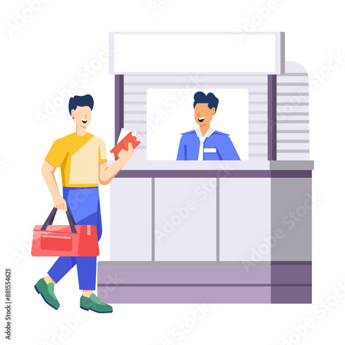 Man standing at passport control desk, flat illustration 

