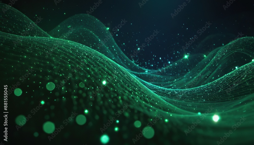 Digital blue and green particles wave and light abstract background with shining dots stars 156 Digital blue and green particles wave and light abstract background with shining dots stars 156