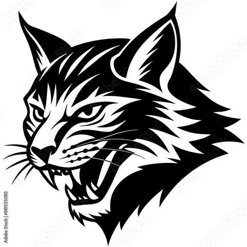 bobcat angry head side view vector silhouette