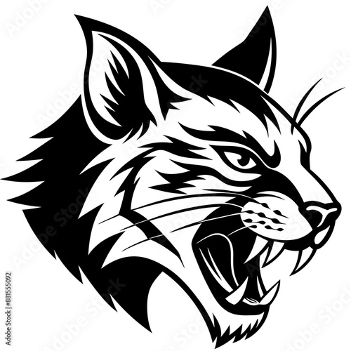 bobcat angry head side view vector silhouette