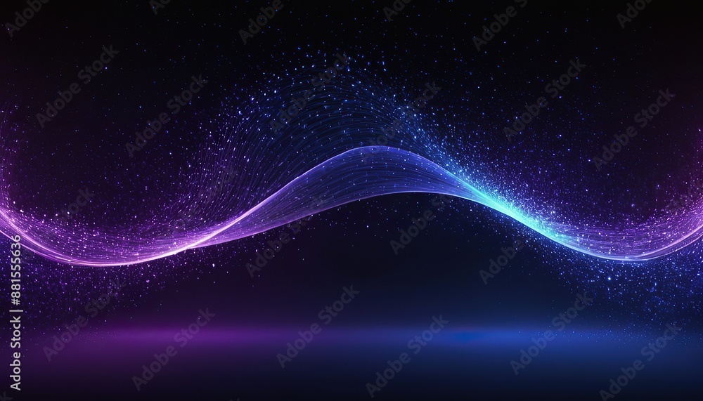 Fototapeta premium purple and blue wave of dots and lines on dark blue background, digital technology concept with flowing particles for presentation or wallpaper design 153