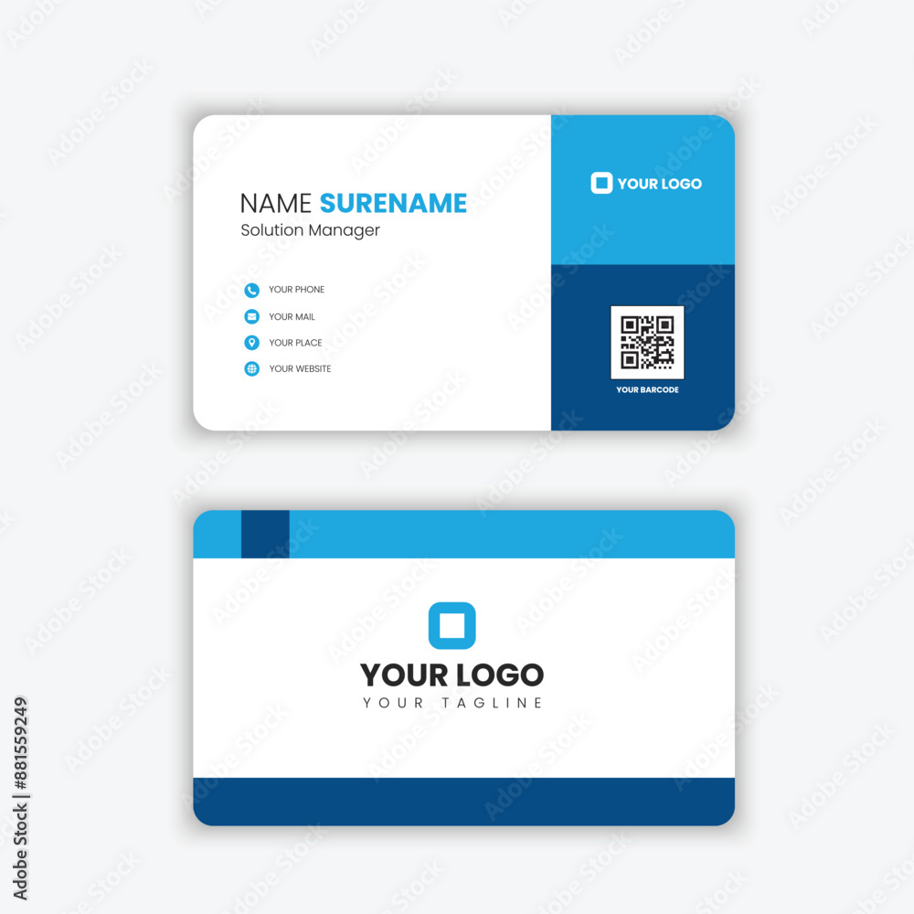 Creative and Clean Business Card Template. blue and Black Colors. Flat Design professional Illustration Stationery Design card Creative and Clean Business Card Template. blue and Black Colors. Flat Design professional Illustration Stationery Design card
