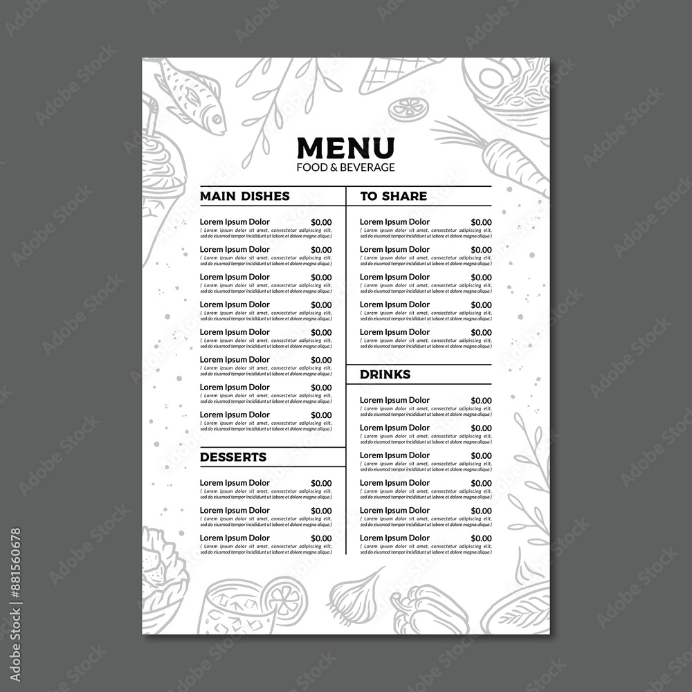 Naklejka premium Menu template design vector