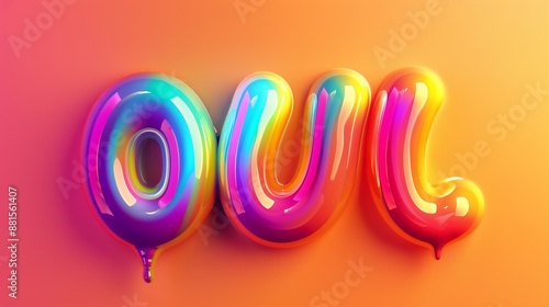 Glossy Rainbow Letters OUL on Orange Background photo