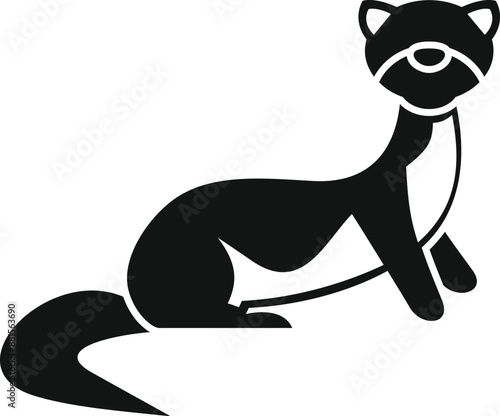 Simple black and white icon of a ferret sitting and looking around