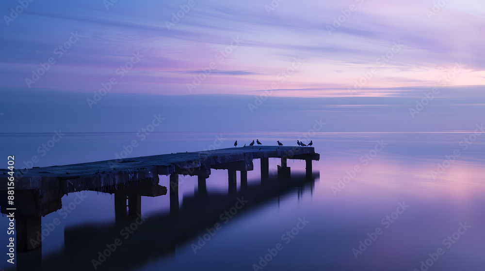 Twilight creates a serene seascape where the sky glows with gentle purple and blue hues, enhancing the tranquil atmosphere. Twilight creates a serene seascape where the sky glows with gentle purple and blue hues, enhancing the tranquil atmosphere.
