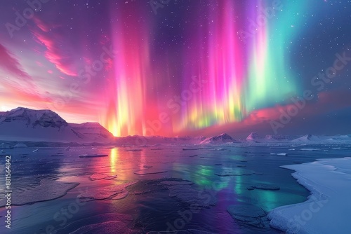 Wallpaper Mural Showcases the awe-inspiring beauty of a rainbow-colored aurora borealis, a natural phenomenon that lights up the night sky. Torontodigital.ca