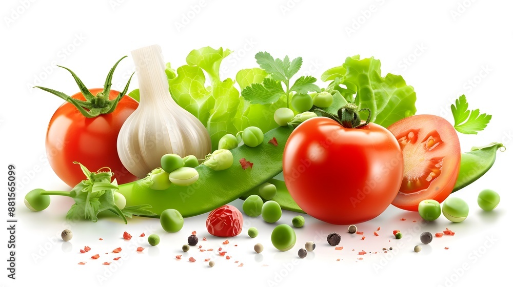 Assortment of Fresh Vegetables and Herbs on White Background Assortment of Fresh Vegetables and Herbs on White Background