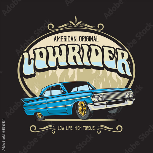 Vector Illustration of Lowrider Car with Vintage Illustration Available for Tshirt Design