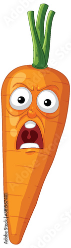 A shocked carrot with expressive eyes and mouth