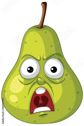 A pear with a surprised facial expression