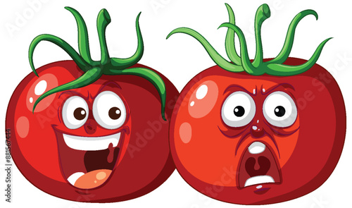 Two expressive tomatoes with different emotions